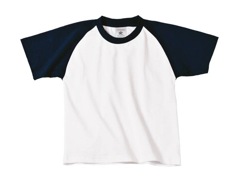 Baseboll-/barn-T-shirt, vit/marinblå – B&C (1)