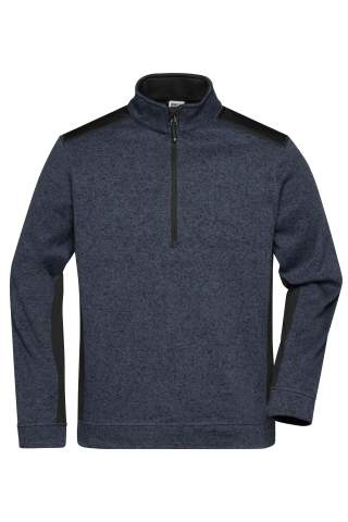 Workwear Stickad Fleecetröja Halfzip – STRONG, carbon-melerad/svart – James & Nicholson (1)