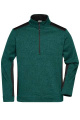 Workwear Stickad Fleecetröja Halfzip – STRONG, mörkgrön-melerad/svart