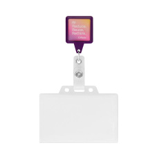 Infällbar namnskyltsrulle i fyrkantig form med 2,5 cm2 logotyp.