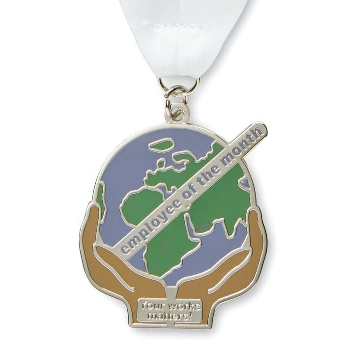 Medalj i zinklegering med hård emaljdesign. V-sydda band., produktbild