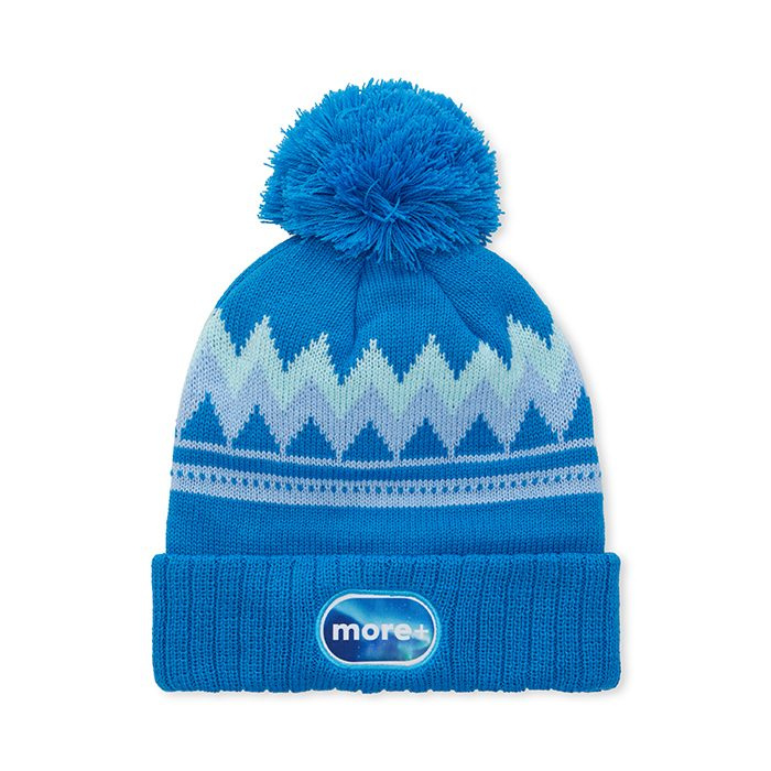 Mössa i jacquard med akrylmönster, 3*1 ribbstickat uppvik och tofs, produktbild