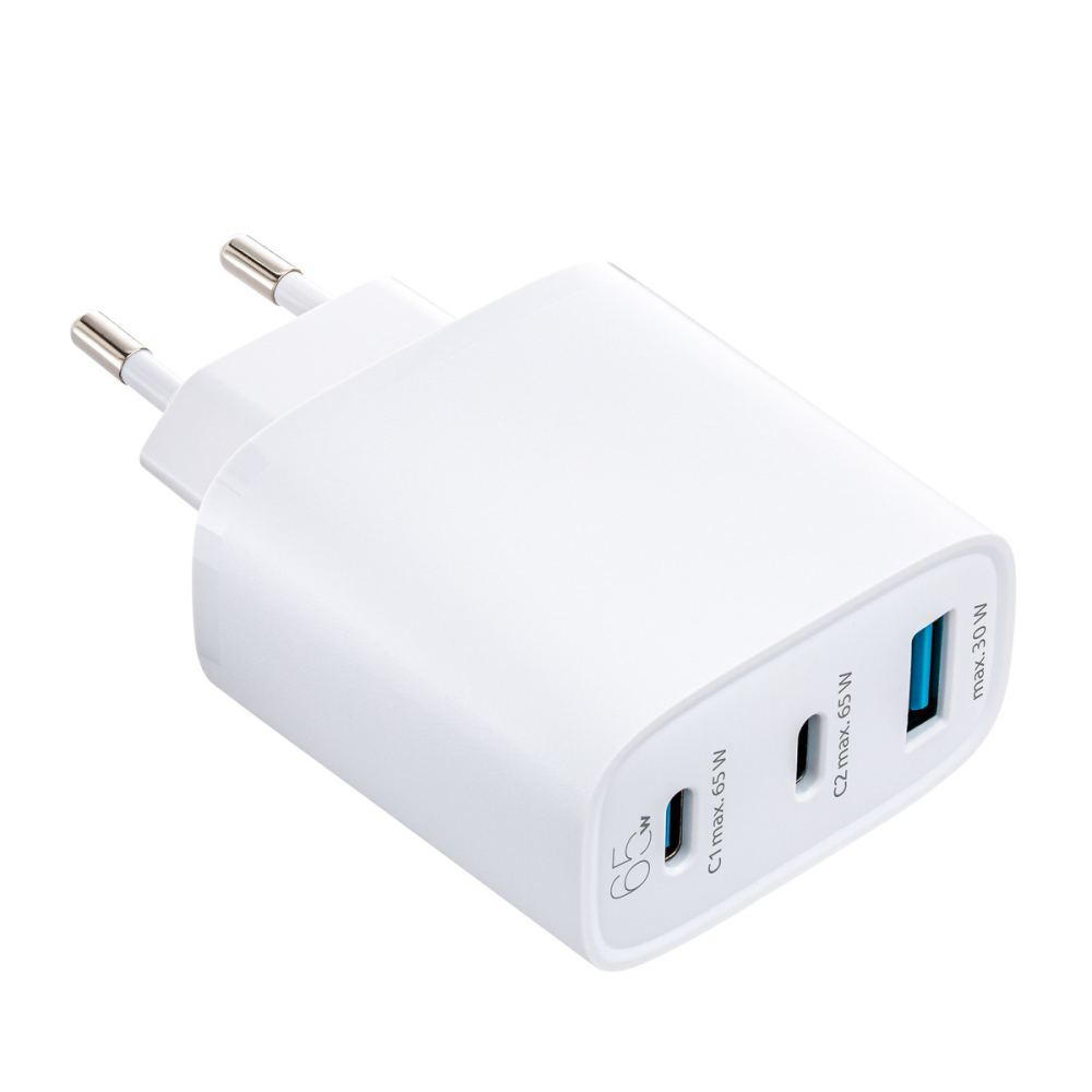 GaN-USB-laddare med tre portar REEVES-LIMA, 65 W – vit (1)