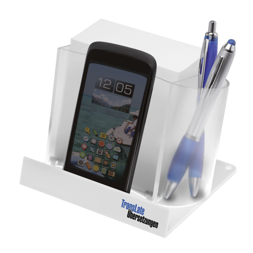Hållare för smartphone/surfplatta med memoblock, frostad transparent, produktbild (1)