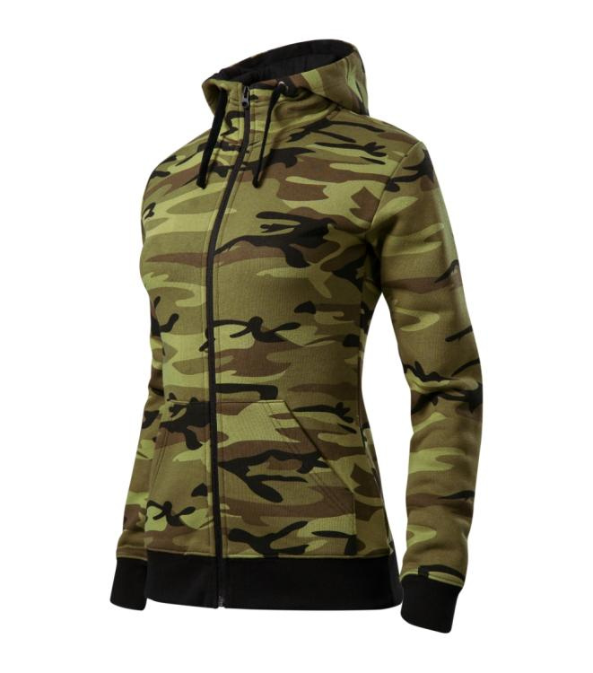 MALFINI Camo Zipper – Tröja dam, kamouflagegrön, XS, produktbild (1)