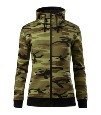 MALFINI Camo Zipper – Tröja dam, kamouflagegrön, XS, produktbild (2)