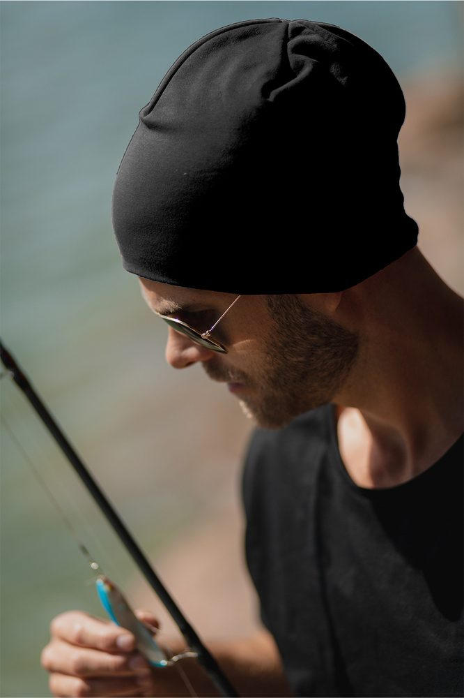 GRUS ELASTISK BEANIE, black, produktbild, svart
