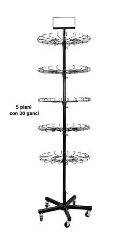 Svart displayställ h 188 cm 5 × 20 krokar, produktbild (1)