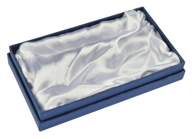 Kartong blå - vit satin - tom, produktbild (1)