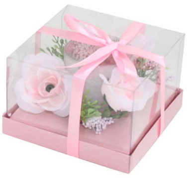Rosa glasljus med blommor, produktbild (2)