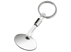 Nyckelring i förkromad oval PVC transparent.
