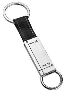 Nyckelring i blank metall - svart läder, produktbild (2)