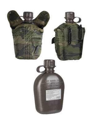 Amerikansk flaska, plast, impregnerad, 1 liter, med Hü.Woodland-kamouflagemönster – Mil-Tec (2)