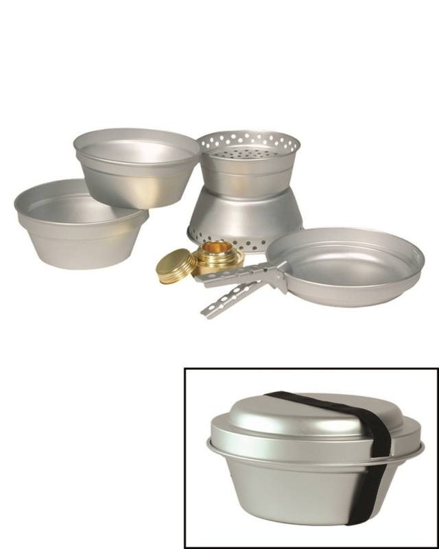 Koksats i aluminium (2 kastruller, stekpanna, spis) – Mil-Tec