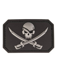 3D-skallemärke med svärd, PVC med kardborreband, svart