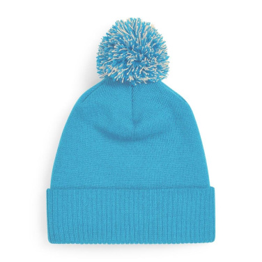 Beechfield B450 stickad mössa - blå (Surf Blue) / naturvit (Off White) (3)